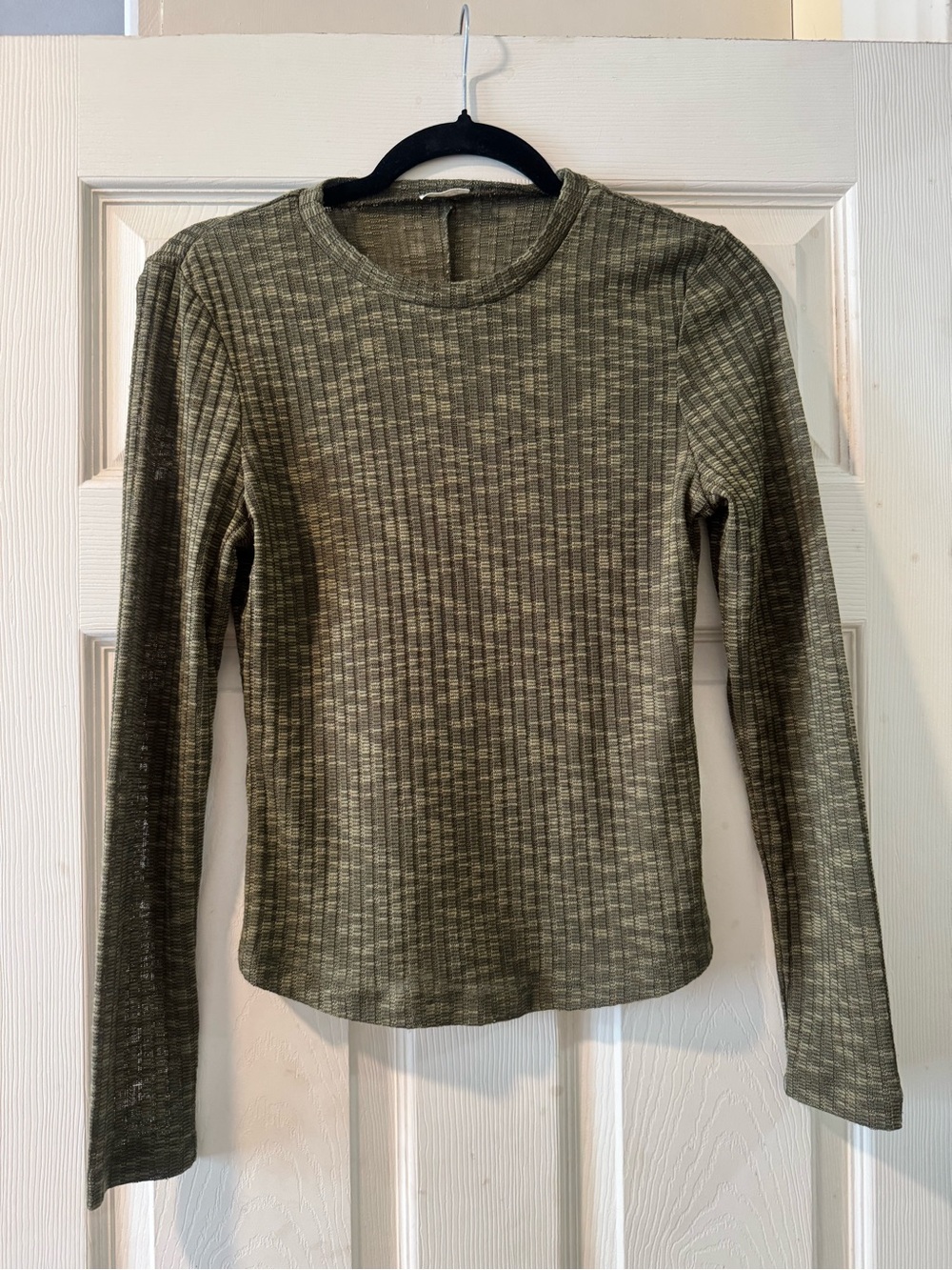 Olive Ribbed Long-Sleeve Top sheer